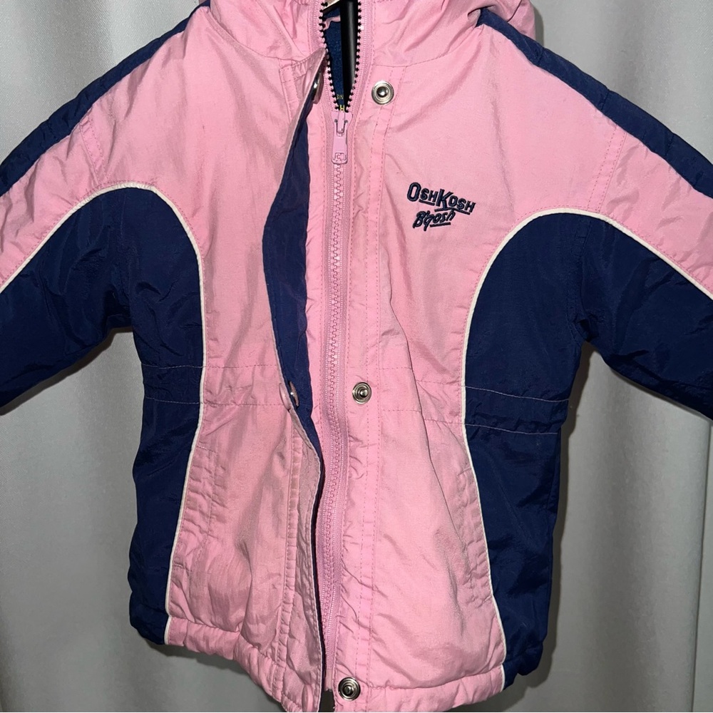 OshKosh B’gosh Pink & Navy Hooded Puffer Jacket | 18 Months - Picture 3 of 8
